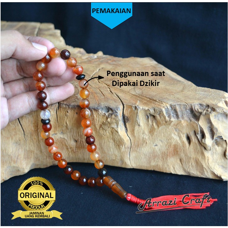 Tasbih 33 Butir Batu ASLI Akik Unik Yaman Sulaiman Merah Madu Alam Original