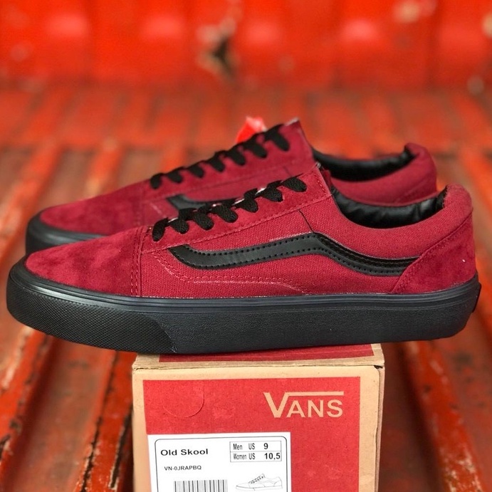 (BAYAR DITEMPAT) TS SEPATU VANS OLD SKOOL MAROON BLACK IMPORT CHINA SNEAKERS PRIA MURAH COWOK CASUAL