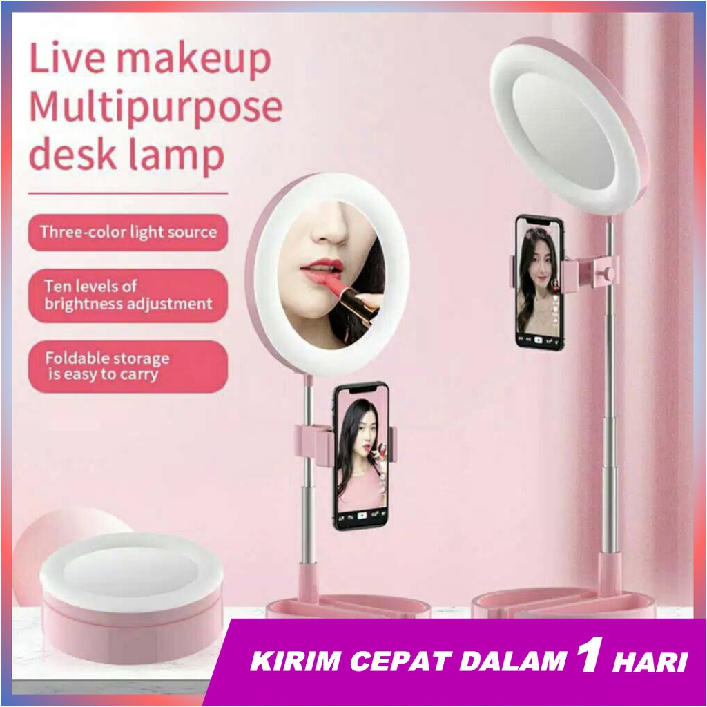 SUPER66 live streaming light, selfie light dengan holder, portable ring light, lampu make up G3