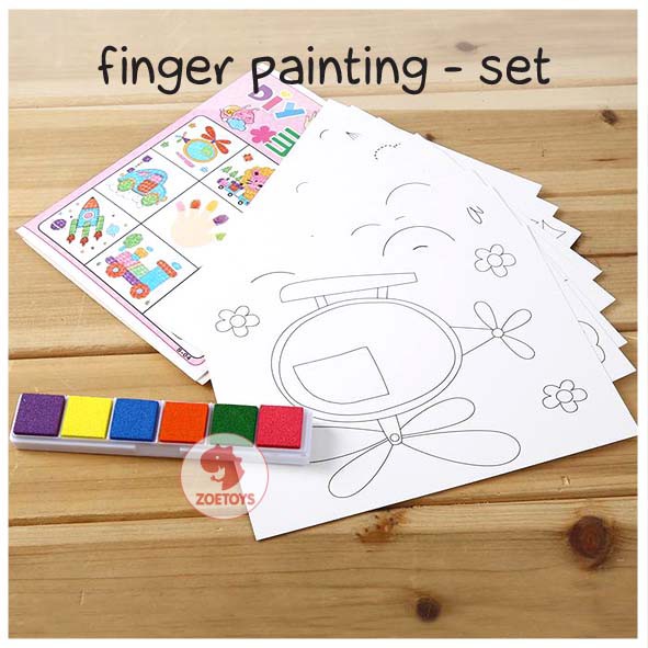 Zoetoys Finger Painting - Set | 6 ct. Washable Cat Tangan Perlengkapan Mewarnai Melukis dengan Jari Stamp | Non Toxic Colors | Mainan Edukasi Anak