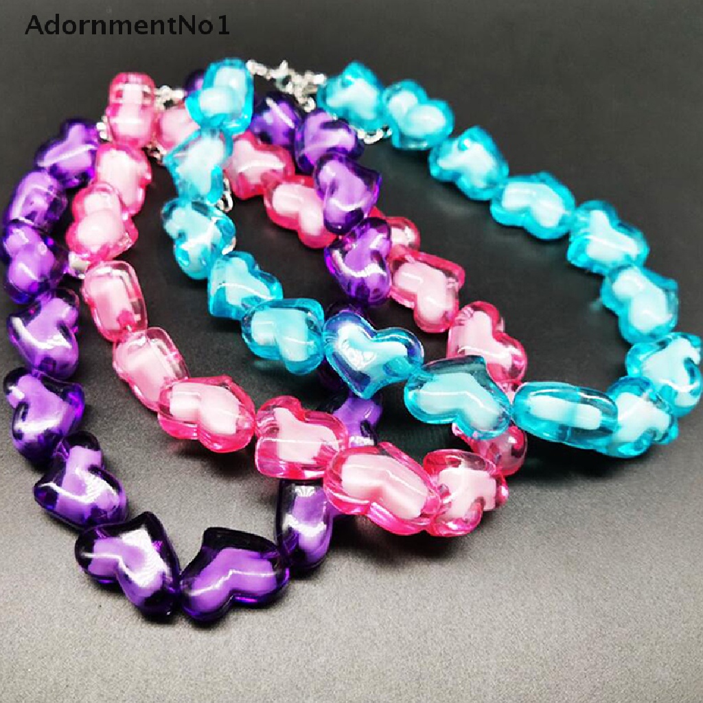 (AdornmentNo1) Kalung Choker Akrilik Motif Hati Warna-Warni Gaya Hip Hop Untuk Wanita