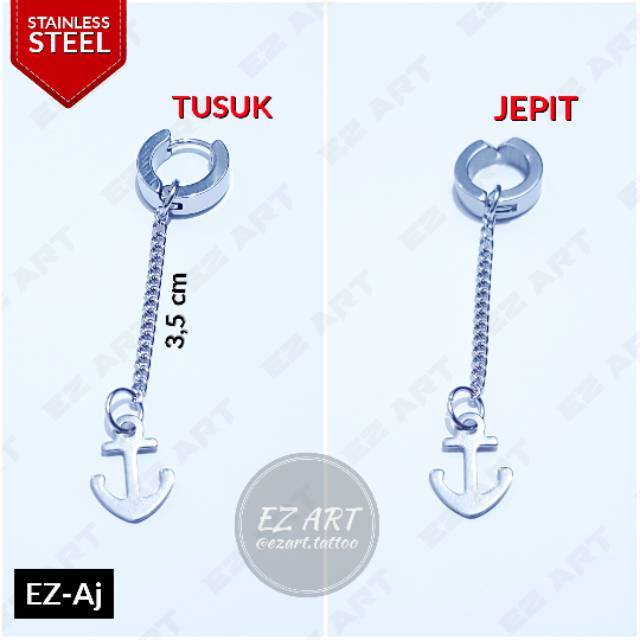 1Pc Model EZ-Aj Silver Anting Jangkar Anchor Rantai untuk Pria dan Wanita Jepit Tusuk Variasi Bandul