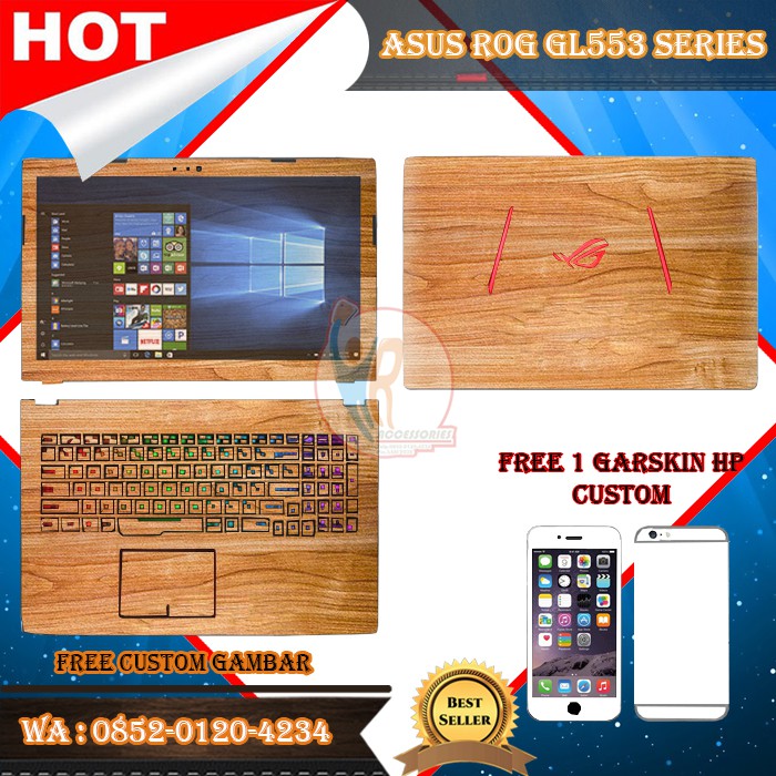Original Garskin Laptop Full Body Asus ROG GL553 Series Motif Wood - Free Custom Gambar