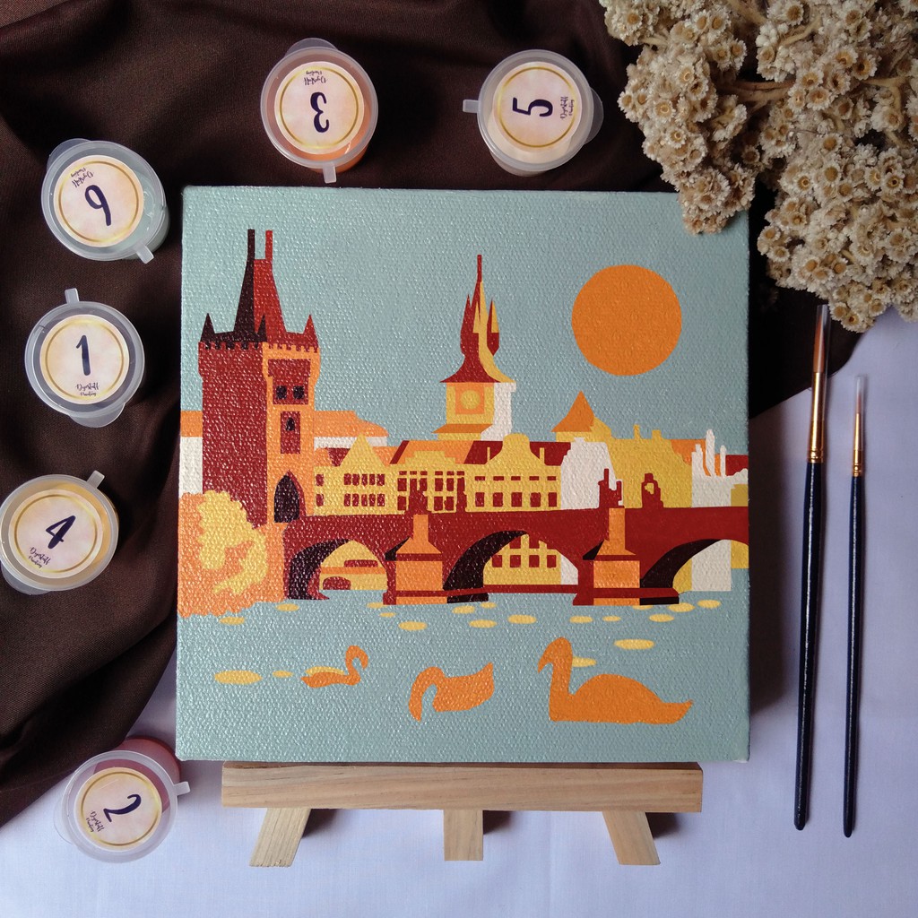 

Paint by Number - Prague| Dyestuff Painting | Canvas 20x20cm Painting Kit | 6 Finest Acrylics