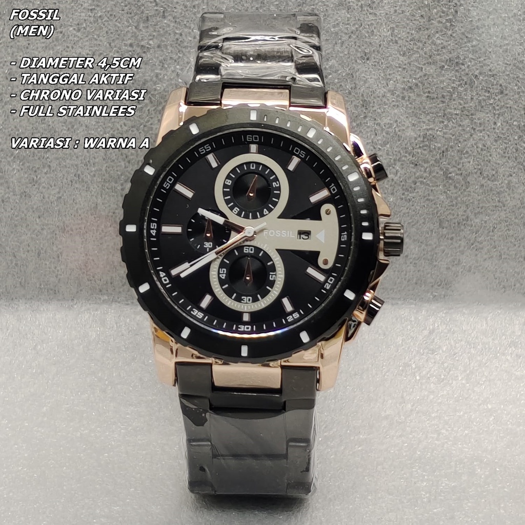 JAM TANGAN PRIA FASHION RANTAI BODY BULAT TANGGAL AKTIF CHRONO OFF