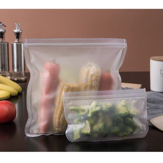 Plastik Kulkas Penyimpanan Tebal / Reusable Ziplock Silicone Silikon Pouch Bag Makanan Kedap Udara Anti Bocor Fridge Organize