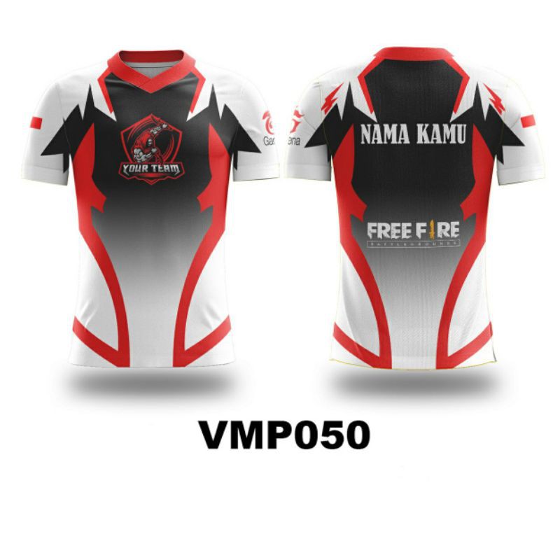 Kaos Jersey Game Esports FF PUBG Mobile Legend Custom Free Nickname V neck VMP050 XS - XXL