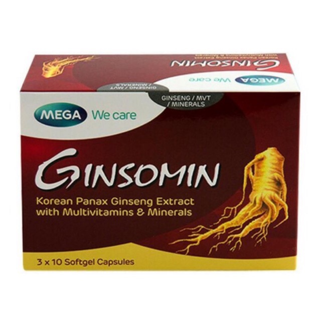 Ginsomin 30’s Mega We Care ( 3 x 10 softgel Capsules ) - Harga Box