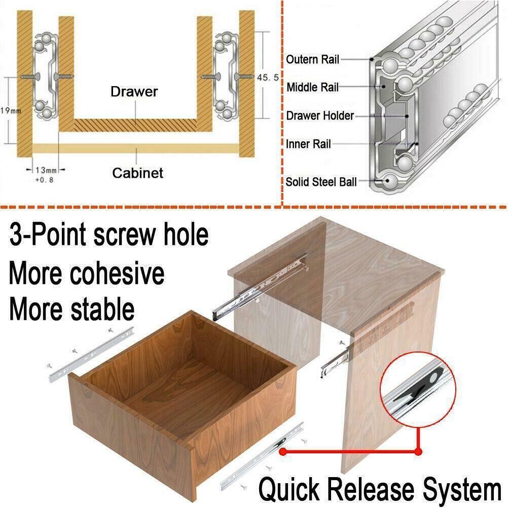 Populer 2pcs Slide Runner Panas Perak Stainless steel Heavy Duty