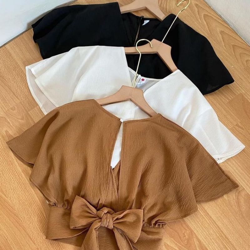 1KG MUAT 5PCS | BOW BACK OUTER CROP AIRFLOW CRINCLE KOREAN STYLE HITS OOTD SELEBGRAM FASHION GROSIR WANITA