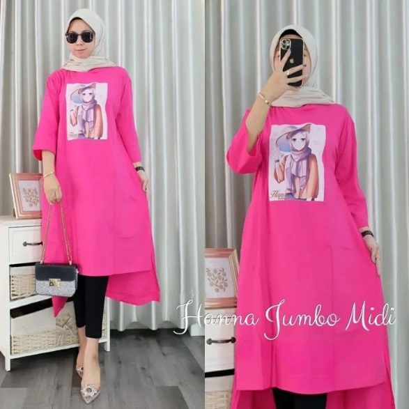 Hanna Midi Dress / Kaos Midi Dress Wanita Kekinian 2022 / Midi Dress Jumbo Bahan Combed / Dress Kaos
