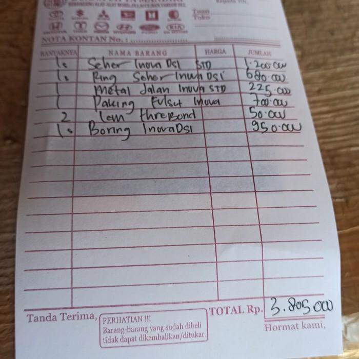 Harga Paket Special Alat Alat Sparepart Mesin Mobil Innova Diesel