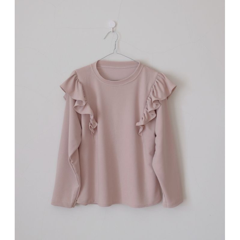 Blouse Atasan Wanita Ruffle Rajut - Coklat Muda