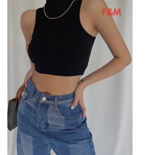 TANKTOP CROP LEHER TINGGI HIGH NECK (CET.06) SPANDEK RAYON PREMIUM