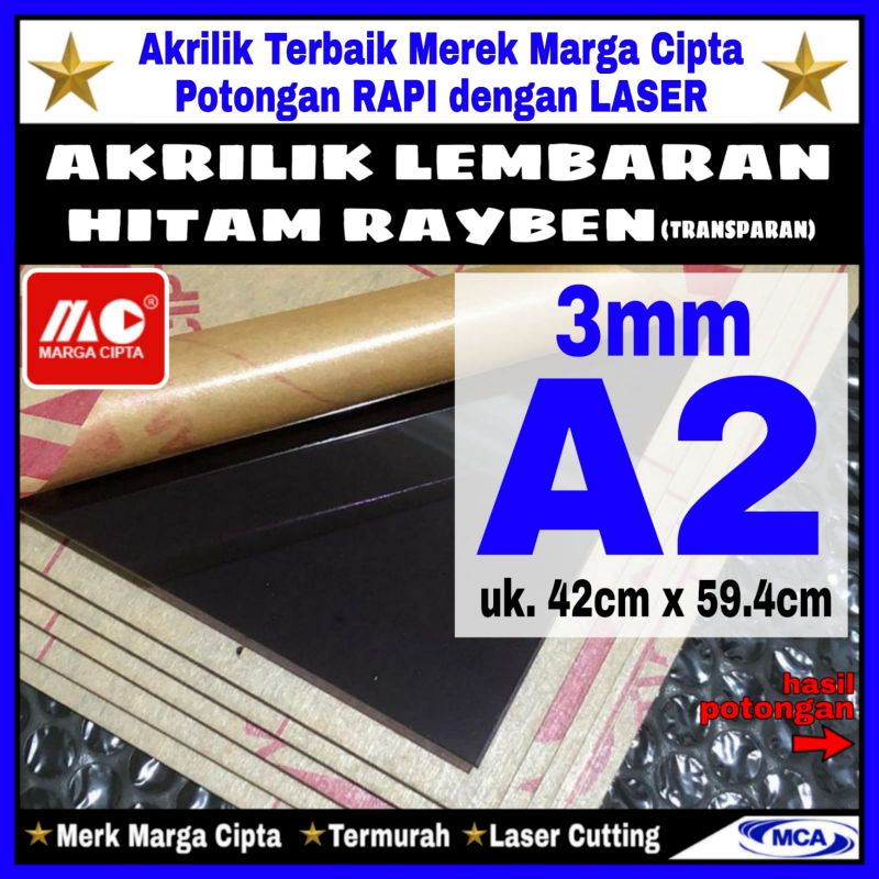 AKRILIK lembaran HITAM RAYBEN 3mm A2 / Marga cipta / Acrylic