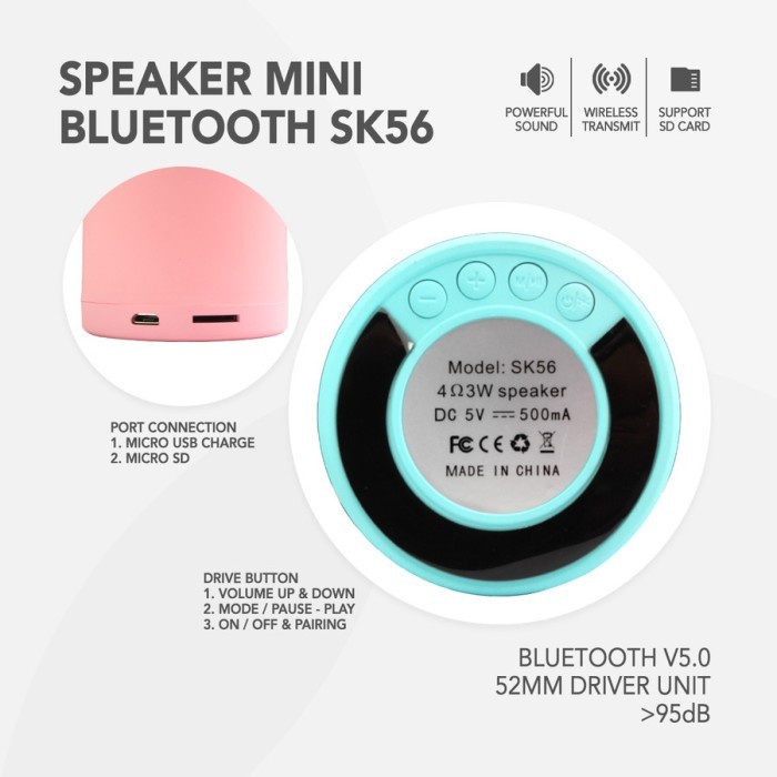 Speaker Bluetooth Portable Wireless Macaron SK 56 Support Memory Card