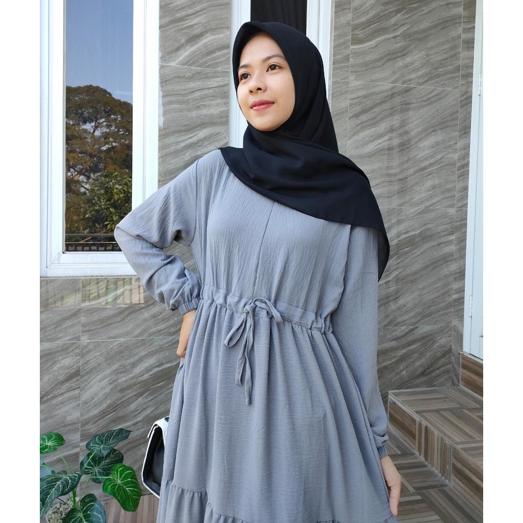 Dress Adisa S - XXXL gamis polos crinkle airflow susun seri 2