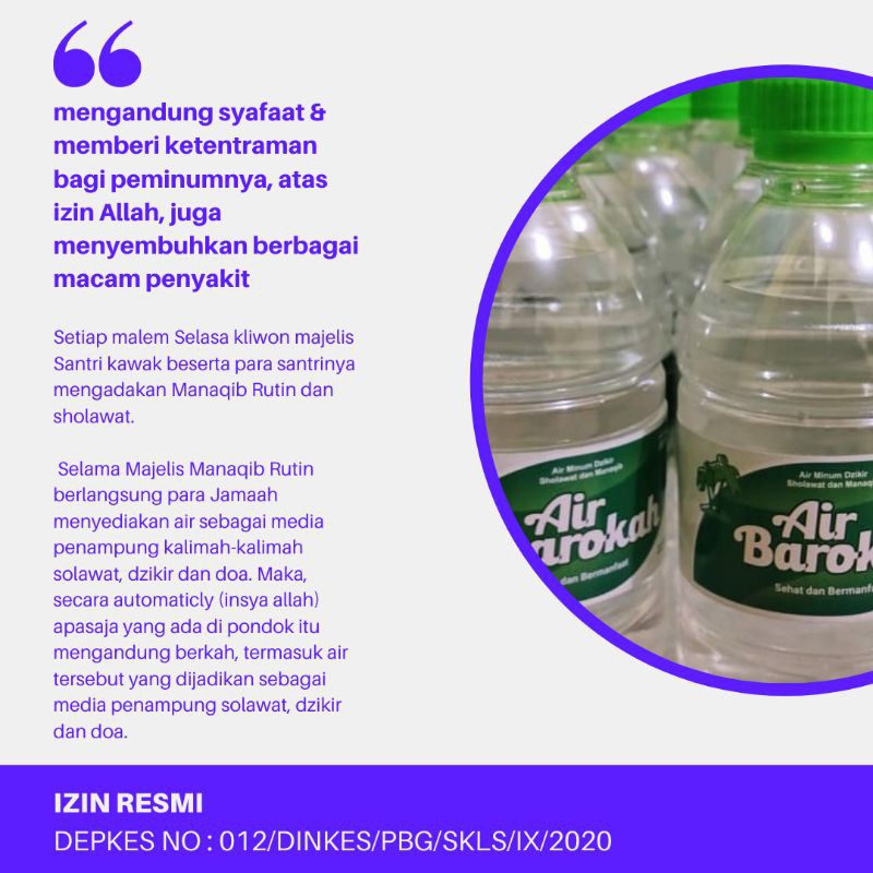 

AIR BAROKAH - AIR YANG SUDAH DI DOAKAN MEMYEMBUHKAN BERBAGAI MACAM PENYAKIT IZIN RESMI