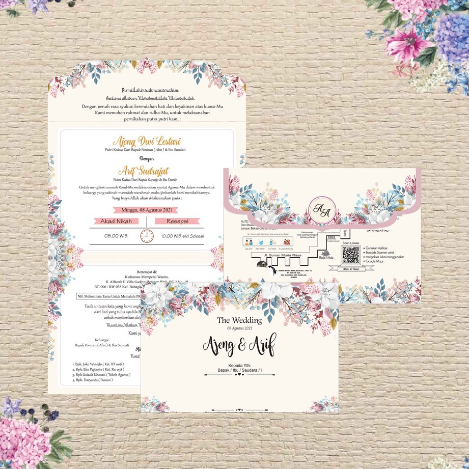 UNDANGAN PERNIKAHAN LIPAT 3 MODEL AMPLOP  PEACH SOFT