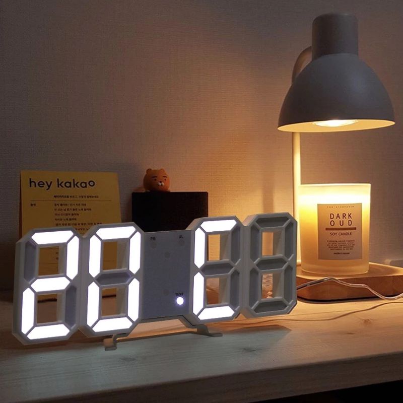 Jam Meja / Dinding Digital 3D Clock LED Aesthetic USB Minimalis - Taffware Moseko TS-S60-W