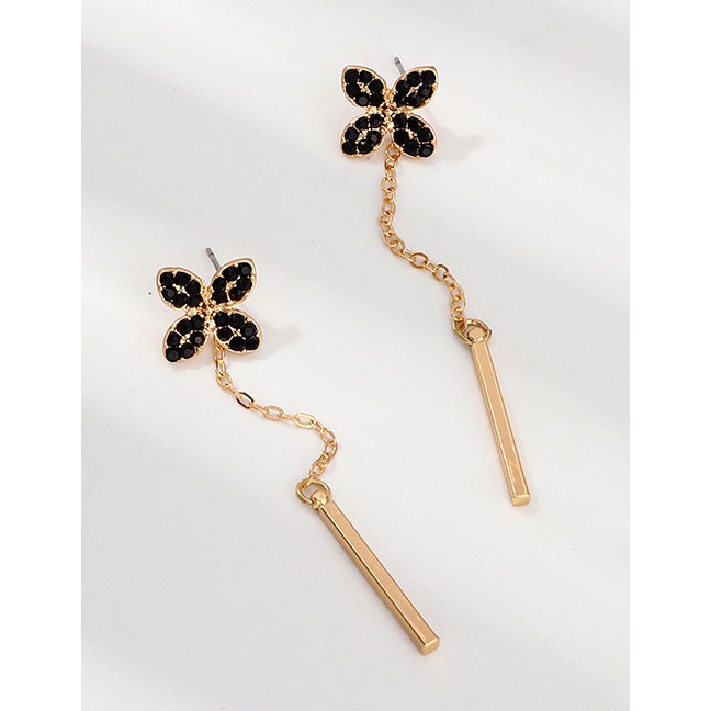 LRC Anting Tusuk Fashion Gold + Black Lucky Grass Back Hoop Earrings F75542