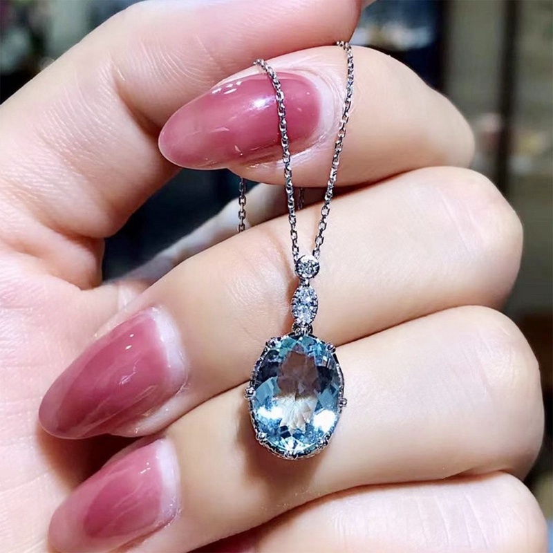 Fancyqube Kalung Liontin Cubic Zirconia Warna Biru Untuk Wanita