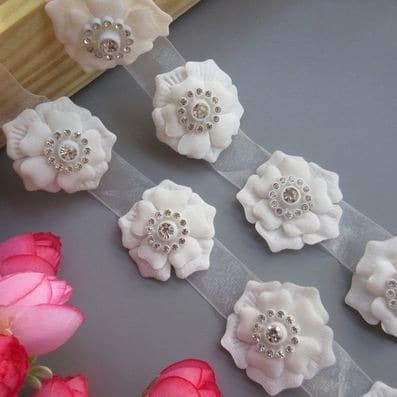 Lace Patch - White Flower Beading #30 (5pcs)