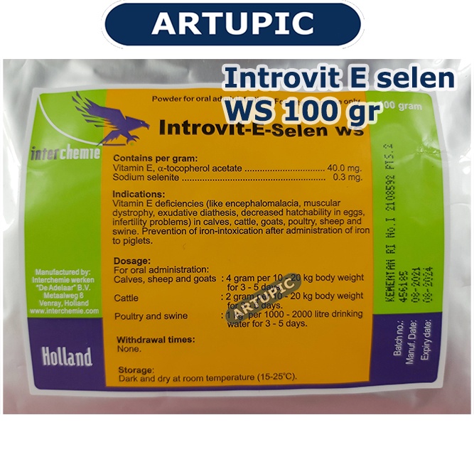 Introvit E selen WS 100 gr Vitamin Selenium Antioksidan Kekebalan Tubuh Mengatasi Stres Reproduksi Kesuburan Sapi Babi Kambing Domba Ayam