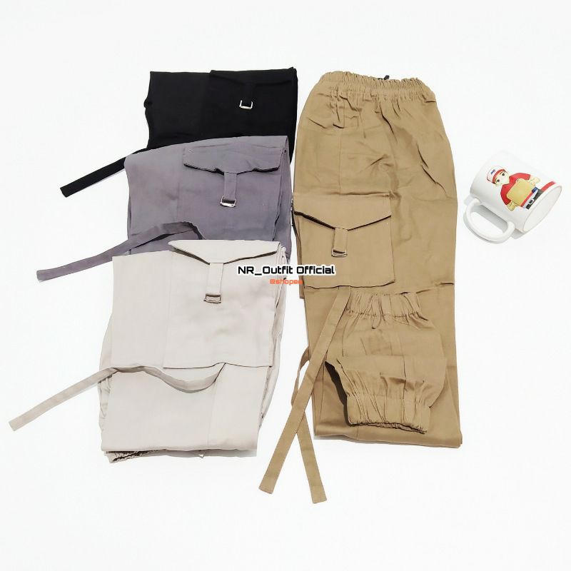 Jogger Cargo Pants Wanita Pinggang Full Karet Bahan Katun Twill Stretch Melar NR_Outfit Official COD