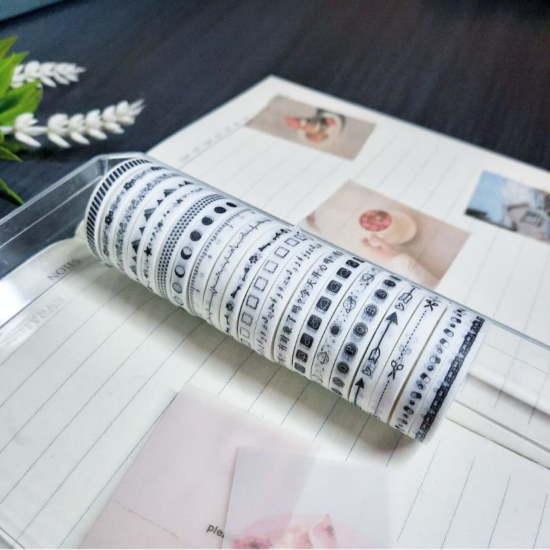 

washi tape 5mm x 2m black series, selotip kertas, washitape journaling