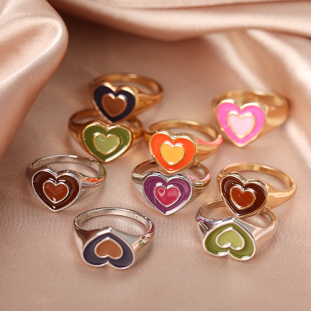 YEEZII Retro Colorful Gold Rings Fashion Oil Dripping Ring Love Heart Flower Geometric Finger Ring for Women Accessories Jewelry Gift