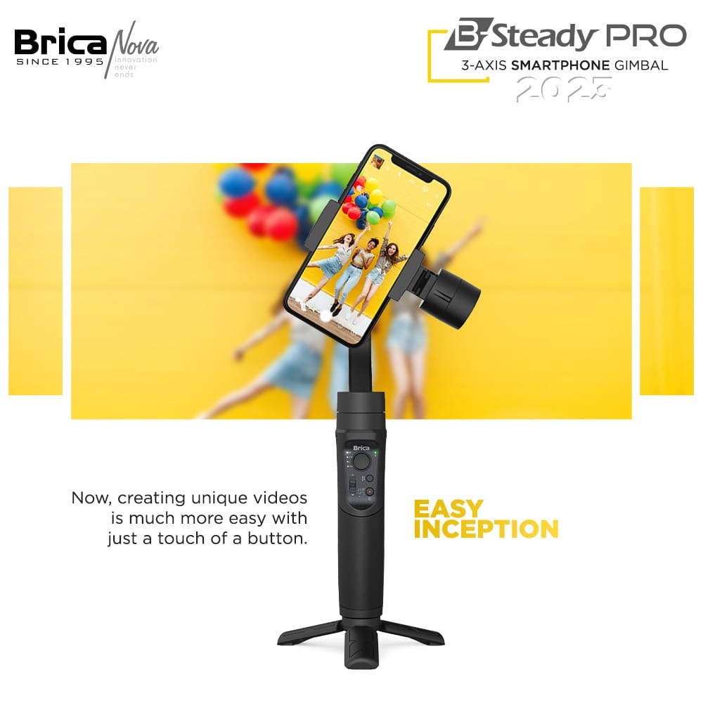 New Brica BSteady PRO 2023 - 3 Axis Gimbal Smartphone - Free Kaos Exclusive  - Hitam