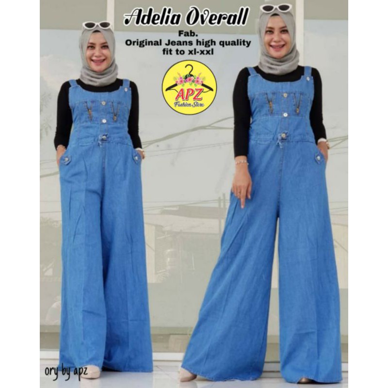 OVERALL JUMPSUIT ADELIA JEANS WANITA SUSPENDER DENIM PREMIUM COD