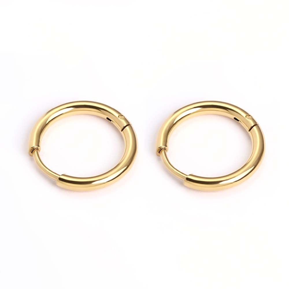 1 Pasang Anting Hoop Bulat Mini Bahan Titanium Steel Warna Silver / Hitam / Emas Untuk Pria / Wanita