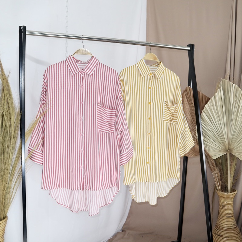 KARA.ID NAZHA Shirt Oversize Salur Garis - Kemeja Atasan Oversized Wanita - Stripe Shirt