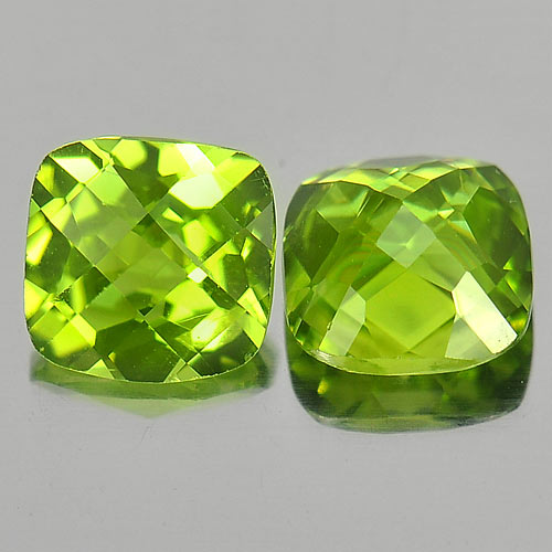 Matching Pair Cushion Checkerboard 7x7mm Natural Unheated Green Peridot 3.14ct PD810