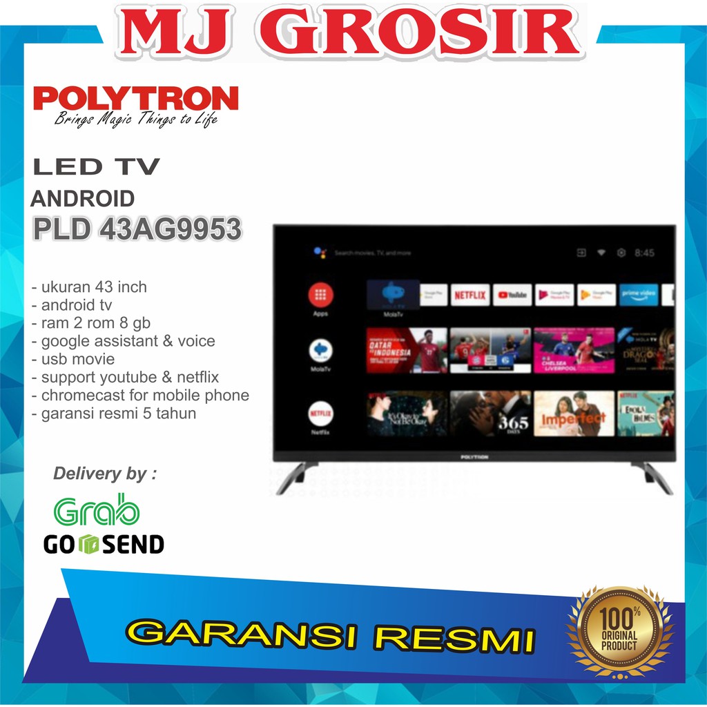 PROMO LED TV POLYTRON 43&quot; 43AG9953 43 INCH USB MOVIE HD HDMI ANDROID