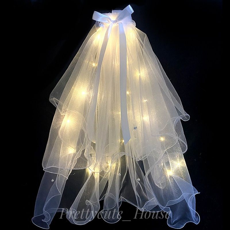 PCH SIMPLE WEDDING VEIL GLOW IN THE DARK / kain veil pengantin + jepitan penutup kepala hiasan head aksesoris bride to be bridal shower