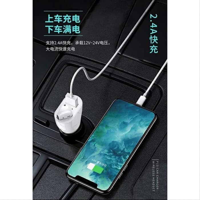 Car Charger Headset Earphone Bluetooth Wireless 2in1 Vehicle