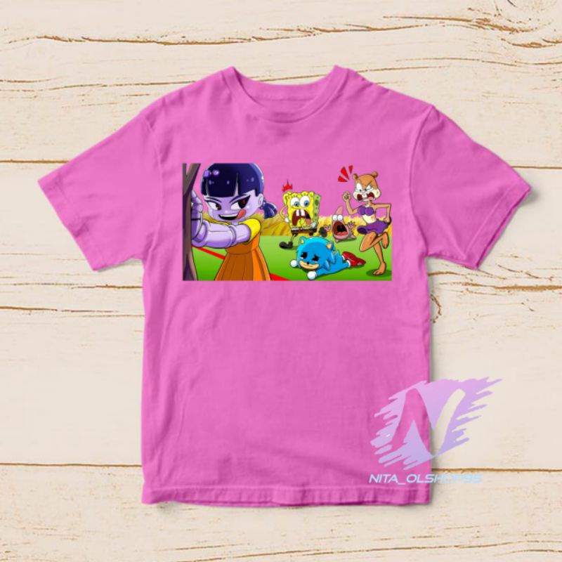 baju kaos anak Spongebob squid game terbaru