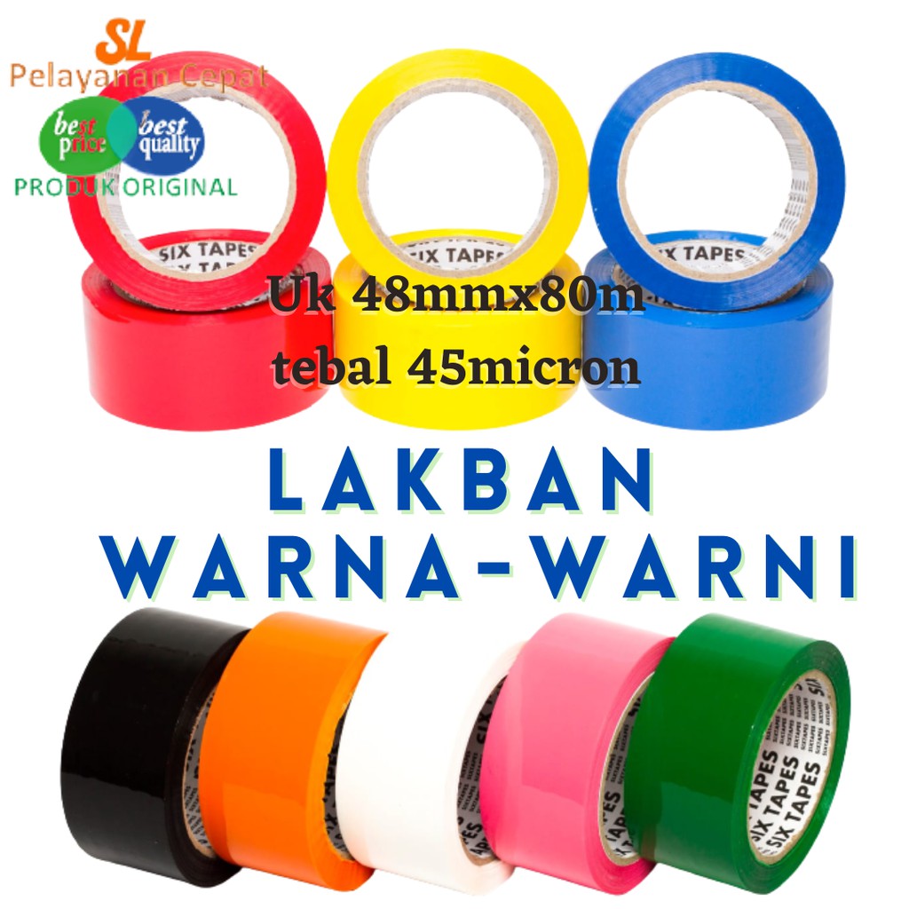 Lakban Bening Warna Warni Six Tapes OPP 2 inch Tebal 45 Micron 48mm x 80M