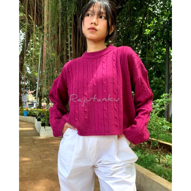 AGNES SWEATER CROP MOTIF CABLE KEPANG