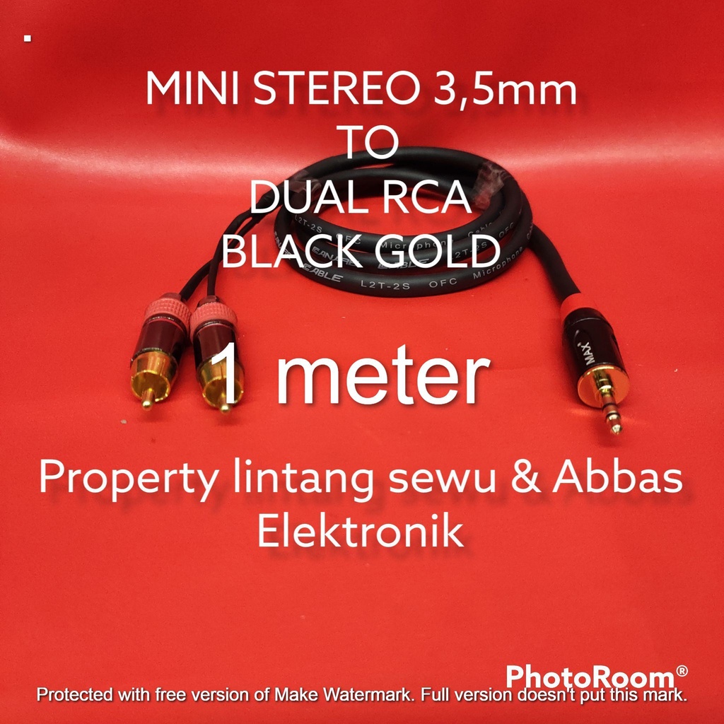 KABEL JEK MINI STEREO TO DUAL RCA BLACK GOLD 1 METER