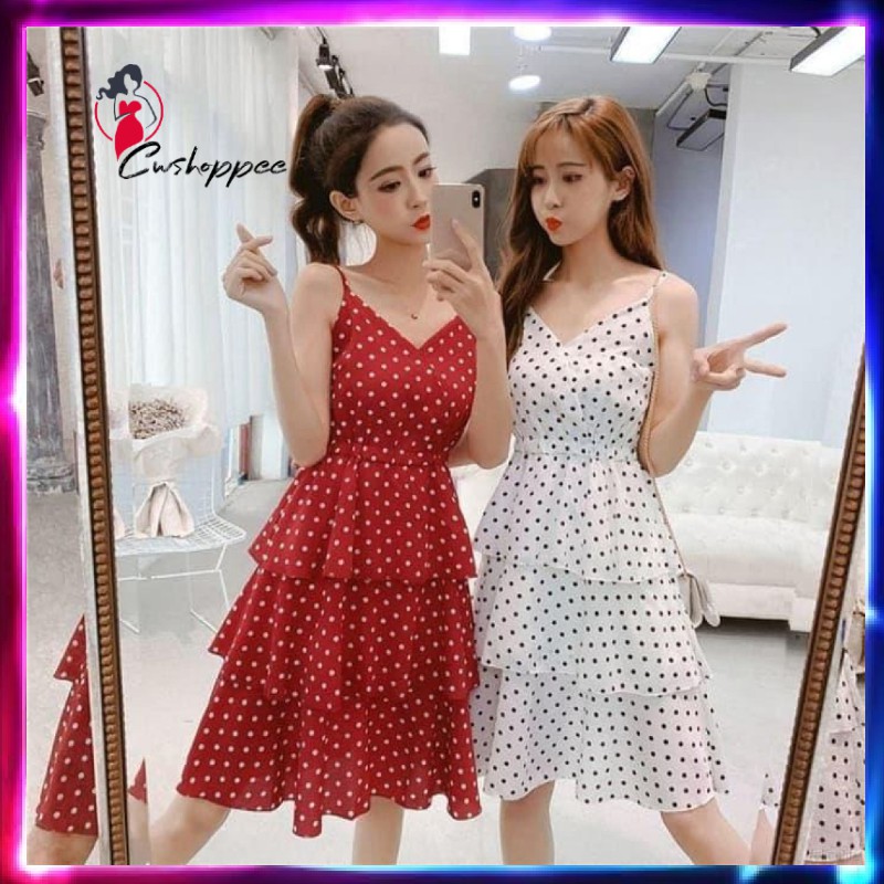 POLKADOT DRESS IMPORT Pakaian Wanita Import Beachwear Summer Dress POLKADOT