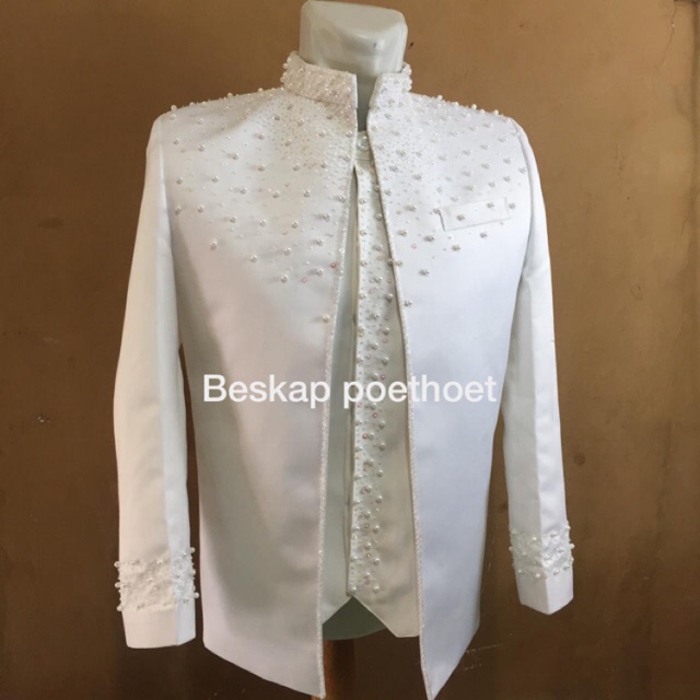 Baju basofi sunda pengantin pria muslim Beskap  asraf putih  