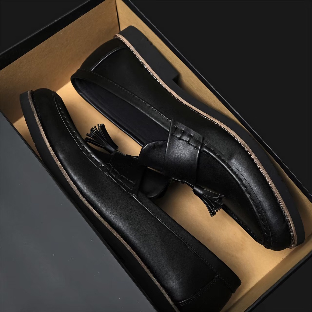 Sepatu Loafers Pria Casual Slip On Panny Loafers Loafer Pria Cowok Kulit Formal Kasual Original - Hagen Black