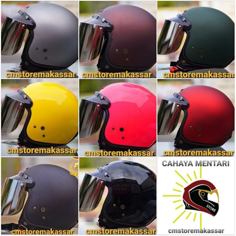 Helm NJS Retro NR 80S Kaca Injak Silver Classic Style Half Face