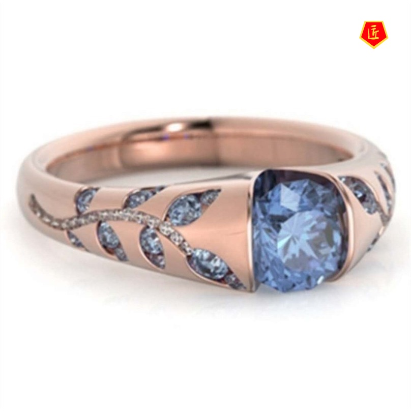 [Ready Stock]Multi-Color Exquisite Leaves Inlaid Jewel Ring Personality Simple