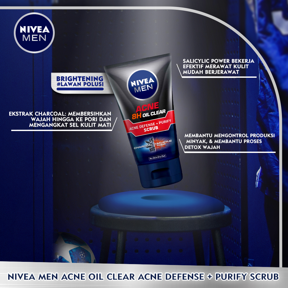 NIVEA MEN Personal Care Men Acne 8H Oil Clear Acne Defense + Purify Scrub 100mL Twinpack
