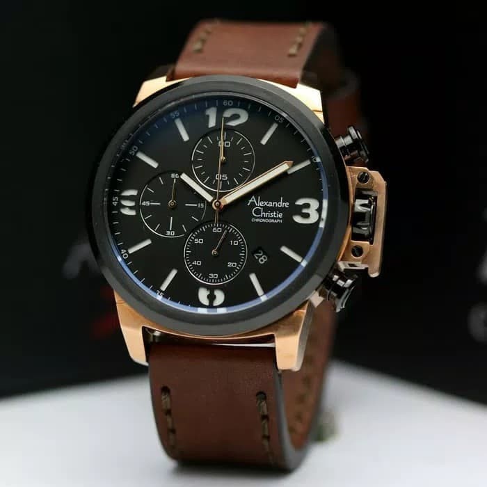 JAM TANGAN PRIA ALEXANDRE CHRISTIE AC 6280 HITAM COKELAT ORIGINAL